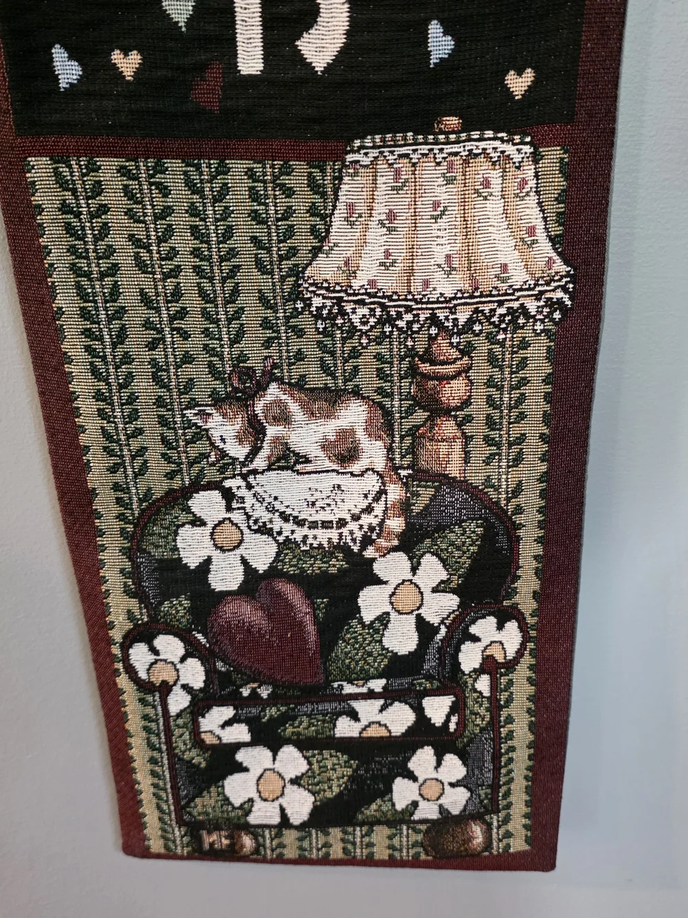 Heart & Cat Vertical Wall Tapestry - Green/Black